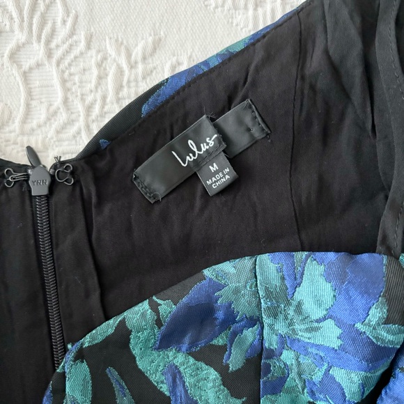 NWOT Lulus Ready for Festivities Blue Multi Floral Jacquard Mini Dress Medium - Picture 4 of 9